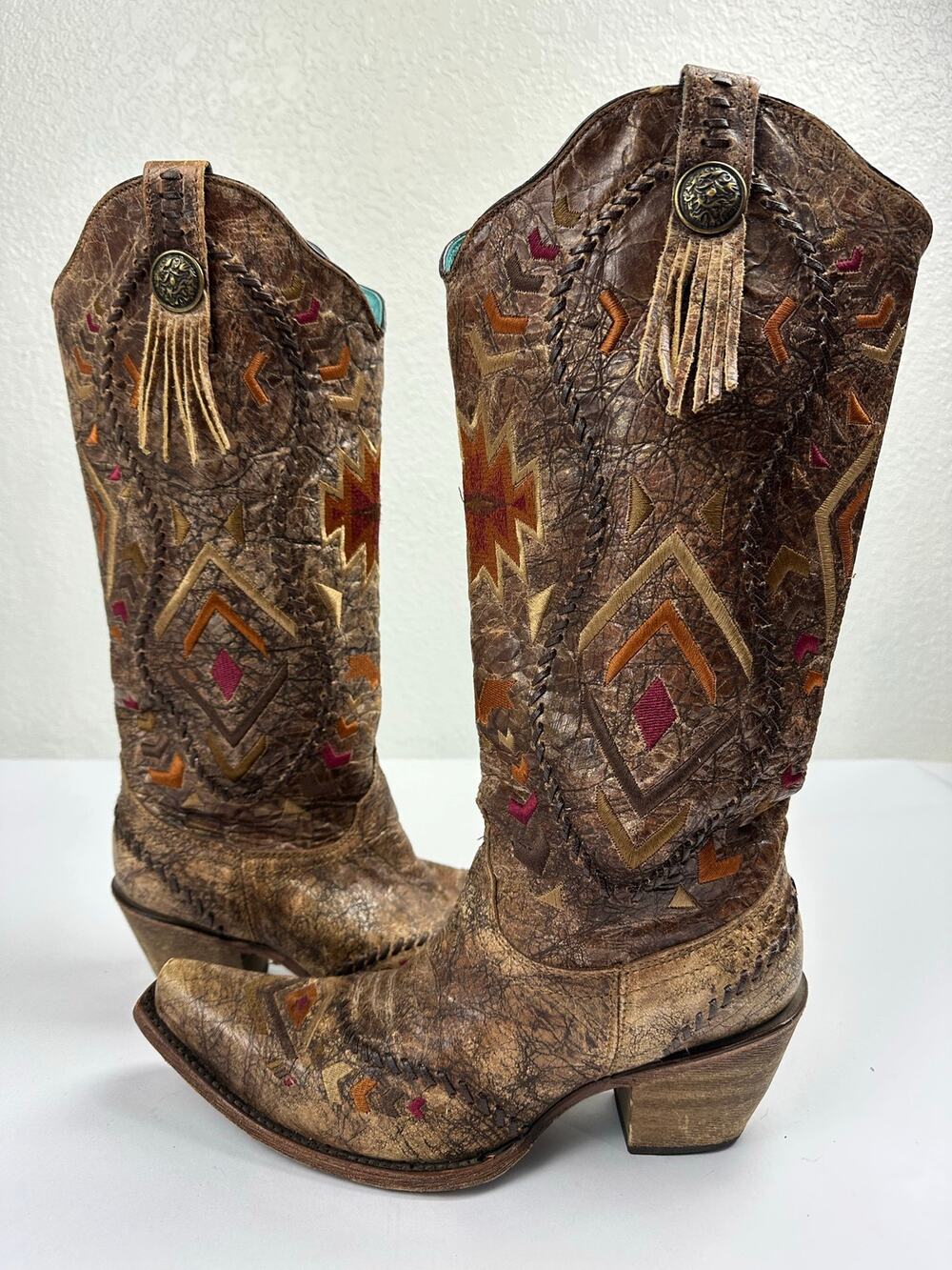 Corral Vintage Aztec Embroidered Western Cowboy Boots Boho Womens 9.5 C2872